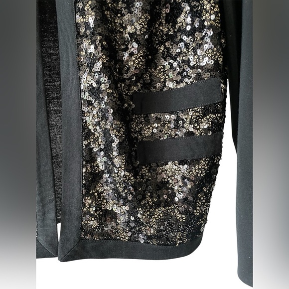 Ming Wang Sequined Black Open Front Cardigan with Clasp Sweater Size Medium - Picture 3 of 5